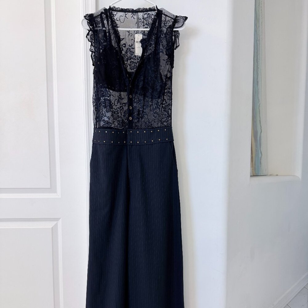By Anthropologie Lace Pinstripe Jumpsuit 2 tall - Picture 10 of 10